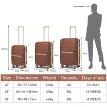 PP Hard Shell Luggage Set With 360° Spinner Wheels, TSA Lock And Telescopic Handle – Lightweight Cabin, Carry On And Check-In Suitcases In 20/24/28 Inch Sizes For Travel, Business Trips And Holidays, For Men, Women And Family Use - Brown - View 3