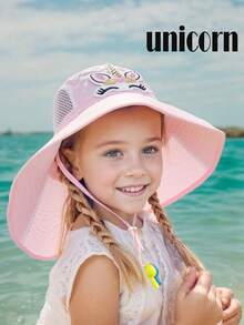 1pc Sparkly Butterfly Cartoon Print Sun Hat, For Girls Toddler/Child, Lightweight, Adjustable String, Outdoor Sports Cap With Whistle, Large Brim Summer Beach Hat - 1PC - View 15