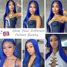 Purple Color Lace Front Wigs Pre Plucked Hairline Long Straight Wigs For Fashion Women Girls Party Daily Wear Glueless Dark Purple Lace Front Synthetic Wigs 13x4 Free Part Heat Resistant Fiber Hair 28 Inch 180% Density - 藍色 - 查看 10