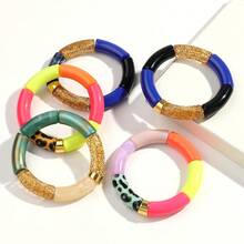 1pc Fashionable Colored Acrylic Curved Tube Elastic Cord Friendship Bracelet, Suitable For Women Everyday Wear, Gift - Elastic Bracelet - View 8