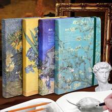 1Pc, A5, Van Gogh Retro Oil Painting Sketchbook, 100Pages, Bandage Sketchbook, Marker Pen Sketchbook, Thick Watercolor Sketchbook, Hand-Painted Journal, Hard Cover Thickened Notebook, Drawing Supplies, Paper For Artists, Perfect Gift