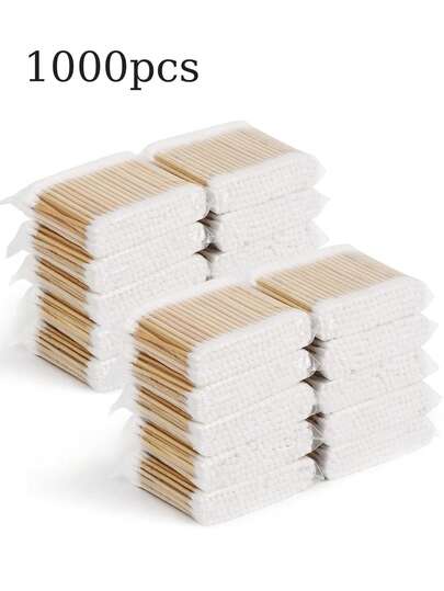 1000支高品质双头清洁棒，化妆品木质清洁棒，家用圆形一次性清洁棒，适用于耳鼻清洁、化妆和个人护理，多功能美容工具、化妆工具、清洁工具、家用清洁棒、卸妆棒、户外护理工具配件