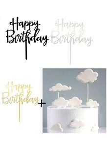 Geburtstag Acryl Kuchentoppersets, Weiße Wolken Kuchendekoration, 3D-Schaum Kuchentopperaufsätze für Geburtstagsfeier, Geburtstagskuchen Dekoration Topper, Party Dekoration Zubehör, moderne Grafik Buchstaben Kuchentop Dekoration Spiegel Goldacryl Multifunktions Kuchendekoration Topper, für Geburtstagsfeier Dekorationsideen, perfekter Andenken für Ihre Familie und Freunde, Eröffnungsfeier, Partyzubehör