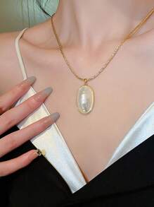 1 Pieza de Collar Ovalado Curvo de Perla, Estilo de Moda Francés, Estilo de la Corte Francesa, Accesorio Retro y de Alta Gama