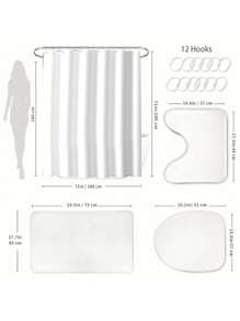 1/4pcs Seashell & Starfish Print Bathroom Set, Decorative Shower Curtain Set Including Curtain, Anti-Slip Mat, Toilet Cover, Bath Mat And 12 Plastic Hooks, Bathroom Accessories, Home Decor Home Bathroom Decor Summer Back To School