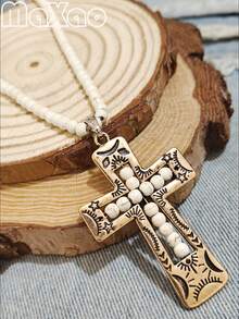 Vintage-Style Women's Turquoise Cross Pendant Necklace, Unique Design, Suitable For Daily Wear - Vintage Cross Pendant - View 10