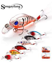 SOUGAYILANG Naluci de pescuit 4g 6 culori Momeală tare artificială Minnow cu ochi 3D, pentru Bas Somn Stiuca Biban Topwater Bass Momeală, Ideală pentru cadouri de obiecte de pescuit de apă dulce