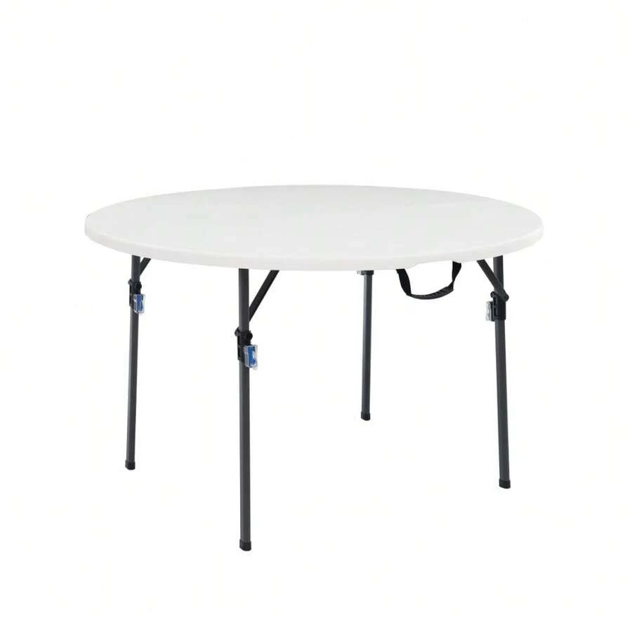 Mainstays 4 Foot Fold-In-Half Round Plastic Table, Indoor Outdoor, White - White - View 1