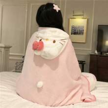 Sanrio 1 pieza Manta con capucha de Hello Kitty by Sanrio - Felpa suave de coral, rosa, cómoda para la oficina, el aula, el sofá o la cama, ideal para fans del personaje y para mantener el calor en la cama | Manta decorativa | Producto de marca Sanrio, manta de Hello Kitty para decoración de baño del hogar, verano, vuelta al colegio, salón de belleza