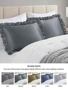 1pc Satin Pillowcase With Lace, Silk Pillow Case For Hair And Skin, Luxurious And Silky Smooth, Ultra Soft And Breathable, No Filler, Machine Washable, Oeko-Tex Certified, Dark Grey - Dark Grey - View 8