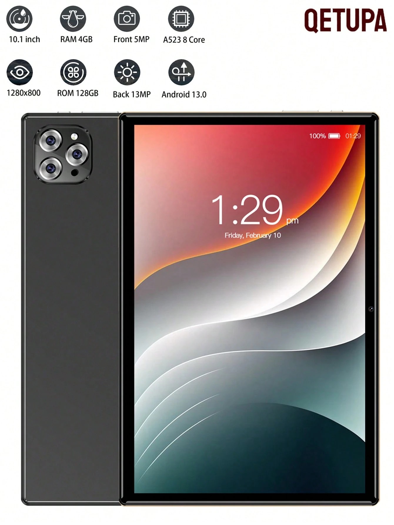 Qetupa 10.1インチ M9-4 Android 13 タブレット、4GB RAM + 128GB ROM