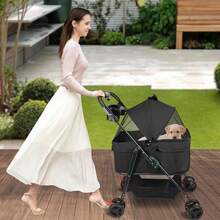 Cochecito para mascotas con capa de almacenamiento, 50 x 65 x 99 cm, suelo extraíble, adecuado para gatos y perros pequeños y medianos.