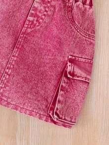 女童花朵刺绣短袖上衣和迷你裙两件套