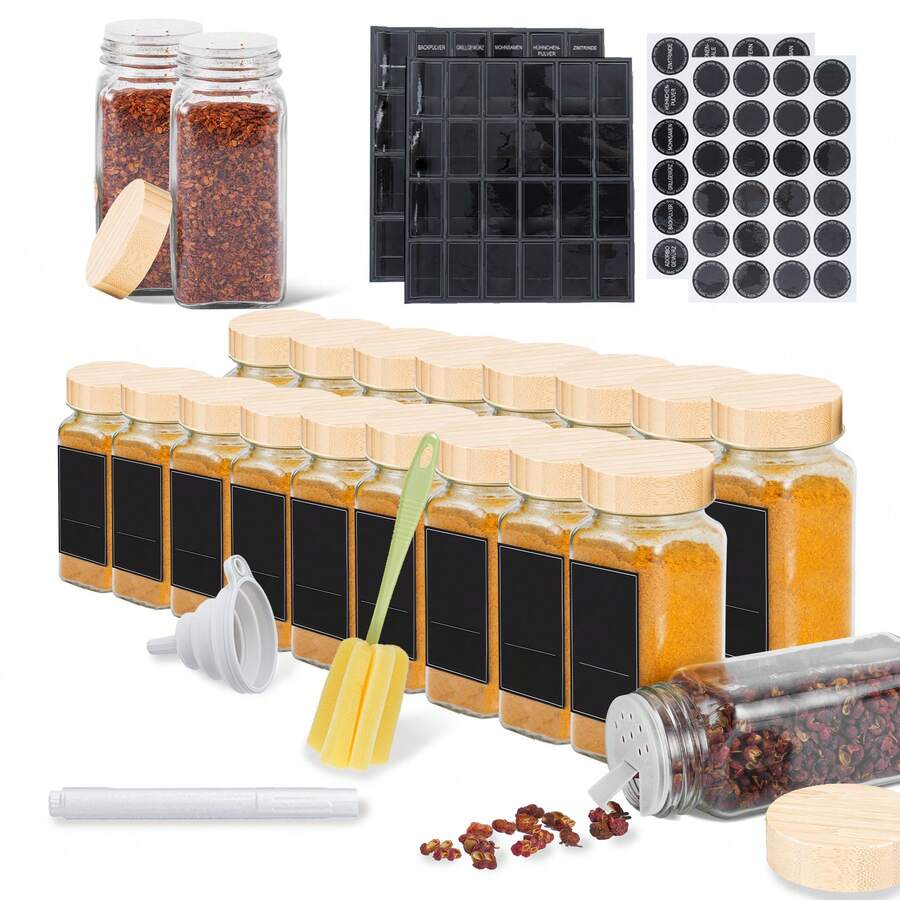 Froadp 120ml Square Glass Spice Jars With Shaker Insert, Leakproof Labels, Funnel, Cleaning Brush, Spice Container For Spice Kitchen Accessories - Khaki - View 1