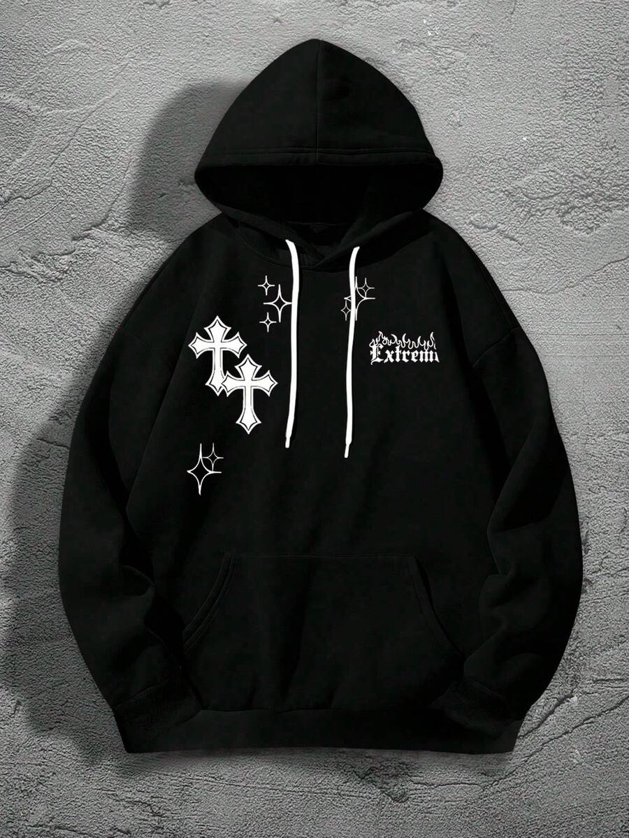 Winter Sweatshirt Crosses Religious Style Street Flannel Cold Weather Top Women Men - Negro - Ver 1
