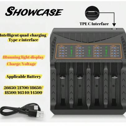 Cargador universal de 2/4 bahías para baterías de litio 18650, 21700, 26650, 18500, 16340, 14500 y talla grande, carga rápida, apagado automático, para uso doméstico y de viaje