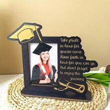 Wooden Graduation Cap Photo Frame With Inspirational Quotes, 3D Graduation Memorial Gift, Suitable For Graduates To Display Graduation Photos, Graduation Party Decor, "Congrats Grad 2025", Great Graduation Gift For Friends And Family - Black - View 2
