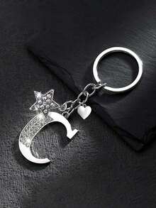 Móc khóa túi xách đa năng hình chữ cái A-Z tối giản đính kim cương, kiểu dáng Châu Âu & Mỹ, phong cách Anh Quốc mới, sáng tạo - Mặt dây chuyền hình ngôi sao năm cánh đính kim cương sáng bóng, chữ cái A-Z sáng bóng, móc khóa túi xách ba lô bằng hợp kim sáng bóng - Món quà hoàn hảo cho sinh nhật và các dịp đặc biệt, móc khóa tai nghe, móc khóa túi xách ba lô, móc khóa xe hơi, quà tặng cho phụ nữ và bé gái, phụ kiện ví và túi xách. Quà tặng Ngày của Mẹ, quà tặng Ngày Valentine. - Bạc - Xem 9