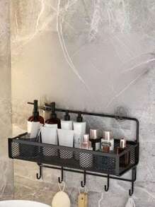 1pc, Bathroom Bathroom Wall Shelf Without Punching Shampoo Bath Toothpaste Hanging Iron Storage Shelf Corner Tripod Back To School