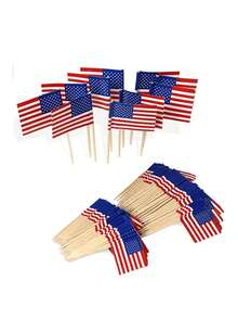 30/50/100 件美国国旗 7 月 4 日独立日感恩节纸杯蛋糕装饰物，派对装饰用品精选，牙签旗，节日派对蛋糕装饰旗，汉堡装饰用品，纸杯蛋糕装饰，独立日装饰用品 - 彩色 - 查看 1