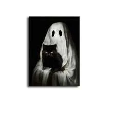 1pc/3PCS Wall Arts Posters Frameless/Framed Vintage Retro Cute Ghost Companion & Reads Book Canvas Prints Monster Holds Black Cat Wall Art Poster For Living Room Halloween Decor Home Decor Fall Decor Room Decor