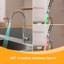 1pc Hydropower LED Faucet Light With Dual Function Temperature Control, 3 Color/7 Color Changing Water Tap Sprayer