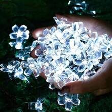 1pc Solar Powered Cherry Blossom String Lights - 20 LED/50 LED, Waterproof IP54, Multi-Color (White, Pink, Colorful), 8 Modes, 600mAh Ni-MH Battery Solar Panel, Suitable For Outdoor Garden, Yard, Patio And Tree Decoration, Garden Decor, Holiday Decoration