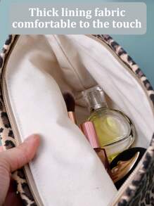 1PC Sturdy Leopard Print Cotton Hexagon Pouch - Structured Geometric Design & Smooth Zipper Travel Toiletry Organizer | Women's Accessories Storage | Geometric Cosmetic Case | Small Essentials Holder | Zipper Closure | Boho Chic Style | Fabric | Waterproof Lining | Minimalist Design | Gym Toiletries Bag
