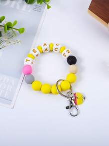 1 Stück bunter perlenbesetzter "TEACH" Buchstabe Silber Schlüsselanhänger, niedlicher kleiner Herz Acryl Anhänger Armband, Rucksack Hängeornament, Geschenk für Lehrer und Studenten Auto Accessoires Taschenbaumler