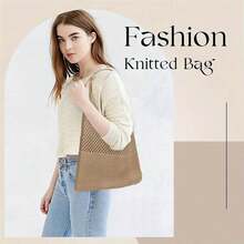 1 buc. Geantă de plajă croșetată, personalizată, brodată, în stil boho, la modă - Geantă de umăr tricotată în culoare solidă, mai multe culori disponibile, cu design de plasă, geantă croșetată, geantă de umăr cu capacitate mare, portofel de plajă, geantă de vară împletită cu goluri pentru femei, geantă de umăr, geantă împletită, geantă tote de capacitate mare pentru vară, geantă împletită tricotată multicoloră, geantă tricotată vintage simplă cu goluri, cumpărături pentru geantă din fire, ideală pentru vacanța de vară și utilizarea zilnică, esențială pentru călătorii, perfectă pentru decorarea ținutei și fotografie, universală, capacitate mare, versatilă, multifuncțională, colorată, drăguță, adorabilă, contractată, amuzantă, kawaii, y2k, minimalistă, navetă, business casual, de bază, personalizată, unică, personalizată, cadouri ideale pentru el, cadouri ideale pentru ea, familia, prietenii, prietena, pentru aniversări, pentru zile de naștere, pentru sărbători/vacanțe, pentru activități - Multicolor - Vizualizare 9