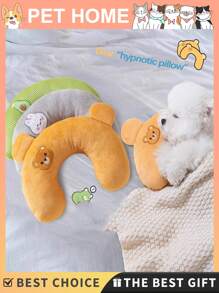 [3PCs] Cute Cartoon Embroidery U-Shaped Pet Pillow For Cats & Dogs Sleeping - Breathable 3D Sandwich Mesh Neck Support Pillow (10.6"X6.7"X2.4"/2.6oz) Calming Dog And Cat Pillow, Soft And Fluffy Dog Bed Pillow, U-Shaped Anxiety Relief Dog Neck Pillow