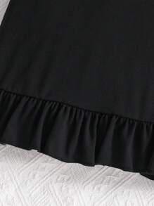 Rochie de vară pentru fete, cu imprimeu de inimă și slogan, casual, cu decolteu rotund și tiv cu volane