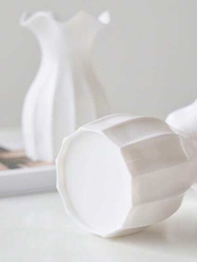 1PC Ceramic Look Plastic Vase Wit Unbreakable Tulips Roses Flowers Home Living Room, Tafel Birthday Graduation Room Moderne Flower Vases Dining Desktop, Bookshelf, Table, ation Simulated Dry Vase, view 7