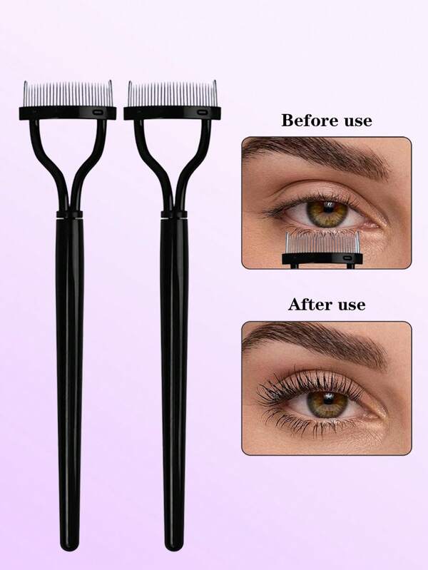 Pente para cílios 2 em 1 de aço inoxidável, escova para cílios, separador de cílios, pente para cílios com tampa, ferramentas profissionais para remover aglomerados de cílios, ferramenta para cílios em formato de leque para maquiagem dos olhos, extensão de cílios, gel para cílios, ferramenta para extensão de cílios com design curvo, conjunto de maquiagem para cílios feminino, aplicador de cílios não irritante, crie cílios perfeitos, compacto e portátil para viagens ao ar livre, maquiagem, barato, decoração de quarto, penteadeira, viagem, quarto, acessórios de maquiagem