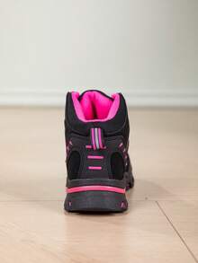 1 双女式中帮运动户外登山靴，黑色和玫瑰红色高帮登山鞋，耐热耐磨厚底防滑徒步运动鞋