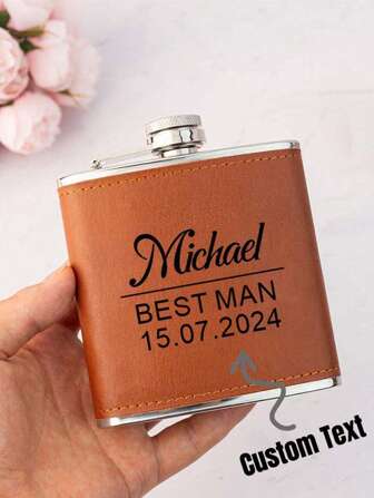 1Pc Personalized Custom Leather Hip Flask Gift For Men Best Man Dad Boyfriend,Wedding Flask For Groomsman Bachelor Party Gifts, Engraved,Stainless,Colorful,Cute,Adorable,Funny,Kawaii,Y2K,Stylish,Unisex,Casual,Custom,Personalized,Unique,Customized,Ideal Gifts For Him,Ideal Gifts For Her,Her,Boyfriend,Girlfriend,Family,Friends,Chic Autumn,Apparel Accessories,Customized Wedding Accessories