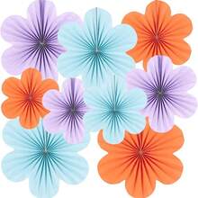 Birthday Party Decor Paper Flowers, Paper Wall Decor Flowers, Party Backdrop Paper Fan Hanging Paper Flowers - Multicolor - View 19
