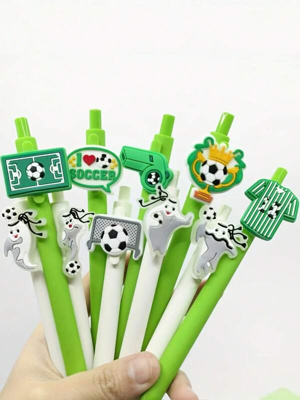 12 pièces/set Stylos à bille rétractables sur le thème du football, design créatif de ballon de soccer, stylos neutres, style aléatoire pour la rentrée scolaire
