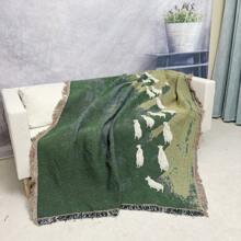 1pc Lamb Under The Sky Pattern Bohemian Tassel Jacquard Weave Blanket, Thick, Soft, No Printing, Washable, Easy Care, Colorfast, Suitable For Home Decor, Sofa, Chair, Bed, Wall Hanging, Tablecloth, Floor, Garden, Picnic, Outdoor Camping