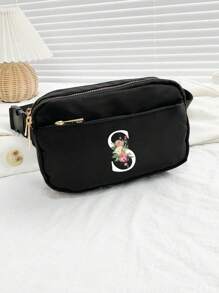 This Black Double-Layer Zipper Small Waist Bag, Solid Color Chest Bag, Sling Bag, Sports Gym Bag, Pink Floral White Initials A To Z Pattern Design Wallet, Waist Bag, Coin Purse, Outdoor Chest Bag, Mobile Phone Storage, Waterproof Sports Adjustable Shoulder Bag, Unisex, Suitable For Sports, Running, Traveling, Shopping, Can Also Be Given As A Gift To Friends, Family, Birthday Gifts, Anniversary Gifts, Father's Day Gifts, Mother's Day Gifts.