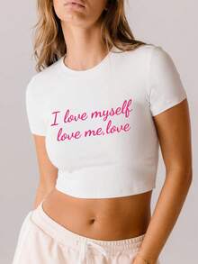 Kaos Crop Top Wanita yang Dapat Disesuaikan, Tambahkan Teks Anda Sendiri (Motto/Kata-kata yang Dipersonalisasi/Nama/Angka/Frasa Pendek, Dll.) Olahraga - Putih - View 4