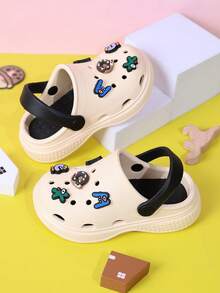 1 Pair Beige Kids' Breathable Slip-On Sandals, Summer Casual Anti-Slip Outdoor Beach Slippers For Boys And Girls - Beige - View 4