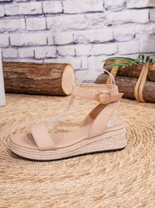Women's Platform Wedge Sandals, Women's Sandals, Women's Shoes, Platform Sandals, Straw Rope, Slides, Real Leather, Suitable For All Seasons Wear, Vacation, Party, Casual, Beach