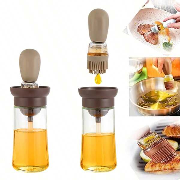Botella de aceite de cocina portátil con pincel de silicona, control de cantidad, y botella rociadora para barbacoa para cocción, horneado y dispensador de aceite