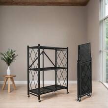 Foldable Steel Storage Shelf, 3 Shelves With Casters, 70 Cm Wide, Foldable Open Shelf, Easy To Move, Easy To Assemble, Microwave Shelf, Kitchen Shelf, Living Room Shelf - màu đen - Xem 3