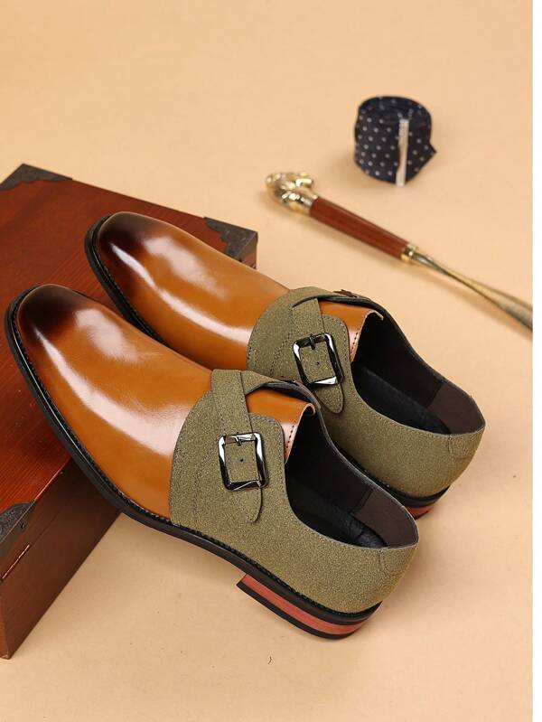 Zapatos de vestir con hebilla deslizante, formal de negocios, de moda, resistentes al desgaste, zapatos de vestir para hombres de bloques de color
