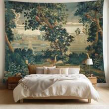 1 pezzo Arazzo da parete in terylene vintage con motivo forestale, decorazione artistica da parete di grandi dimensioni con paesaggio naturale, per soggiorno, camera da letto, dormitorio, casa, stile bohémien, in tessuto di poliestere con motivo paesaggistico