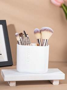 1pc Toothbrush Holder With Bamboo Partition, Detachable For Easy Cleaning, Multifunctional Storage, 2 Slots For Electric Toothbrush And Toothpaste Storage Box, Suitable For Bathroom Vanity, Sink, Countertop (White) Bathroom Decor Fall Decor Back To School - Multicolor - View 9