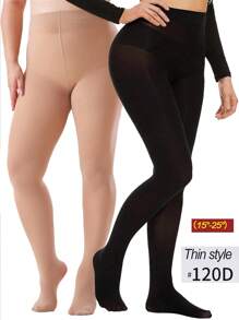 1 pieza Medias de terciopelo de 120D, súper talla grande de 80-250 libras, cintura alta, con estribo, suave y cómoda para mujer, uso casual o formal delgado para primavera y otoño