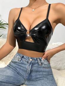 Women's Solid Color Casual - Regular Casual PU Leather Ring Sexy Lingerie, All Season